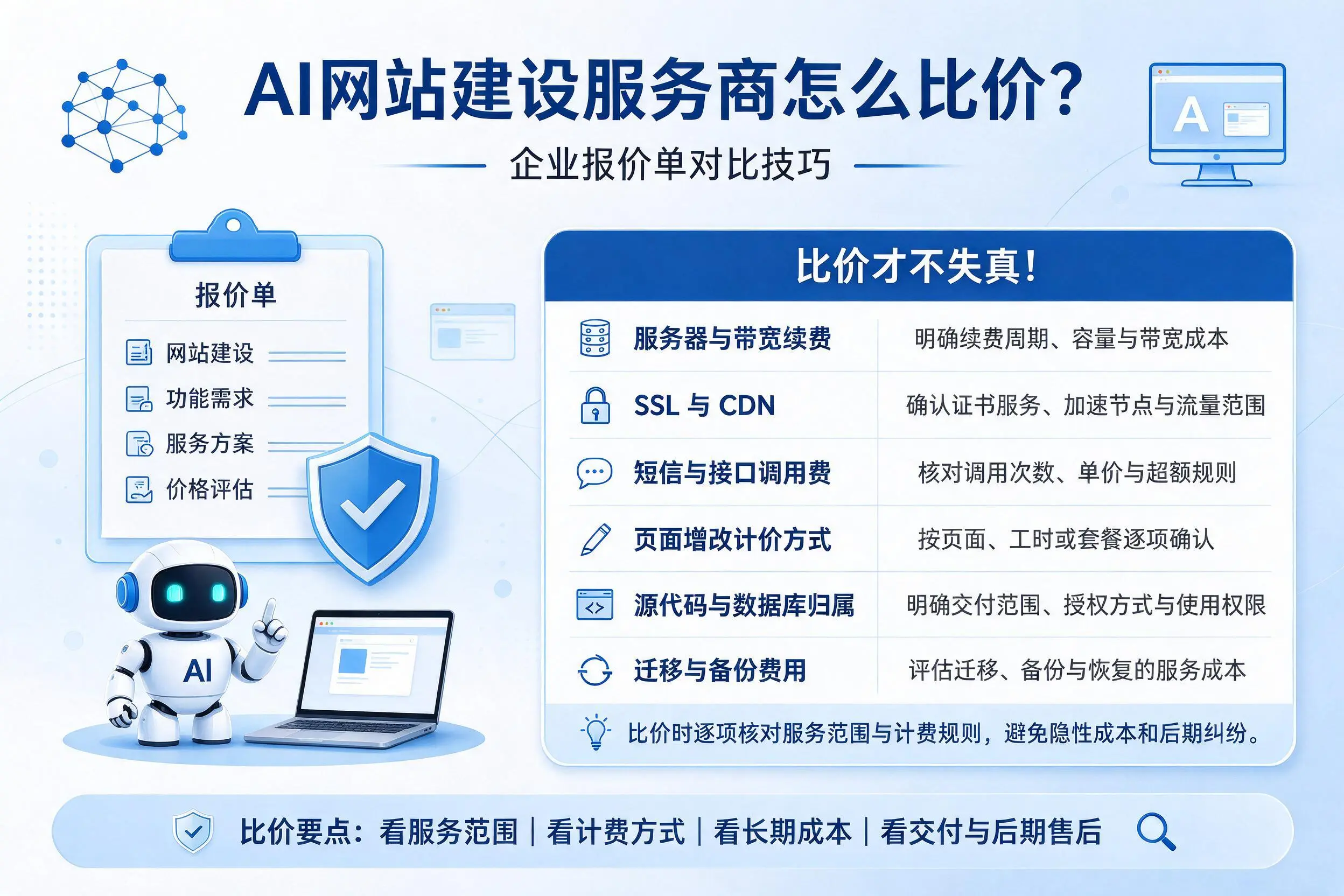 AI网站建设服务商怎么比价？东莞企业报价单对比技巧