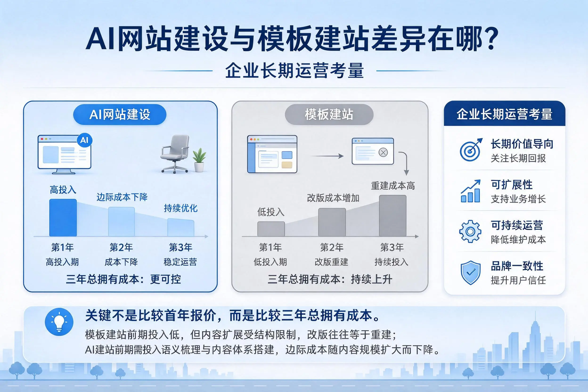 AI网站建设与模板建站差异在哪？东莞企业长期运营考量