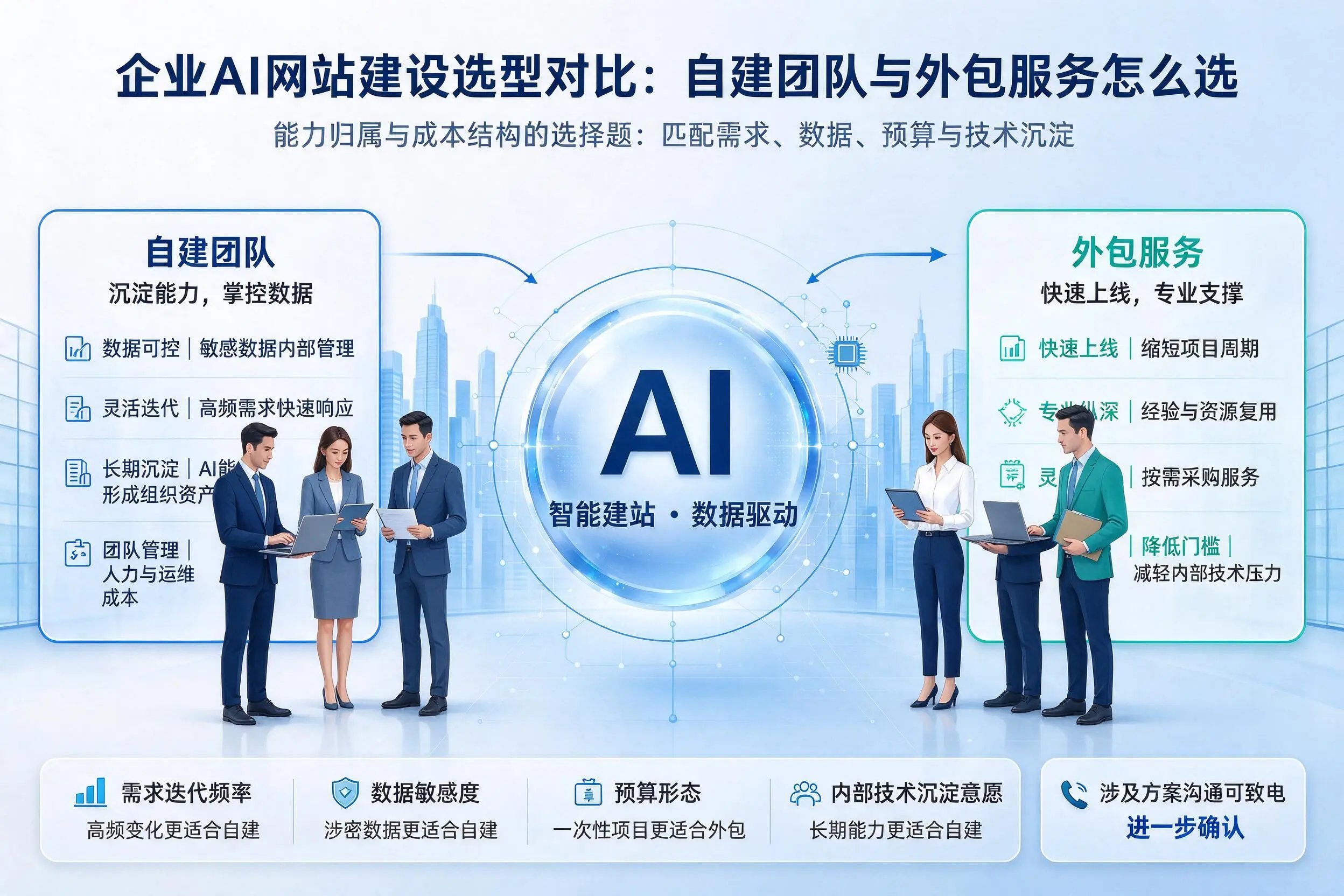 东莞企业AI网站建设选型对比:自建团队与外包服务怎么选